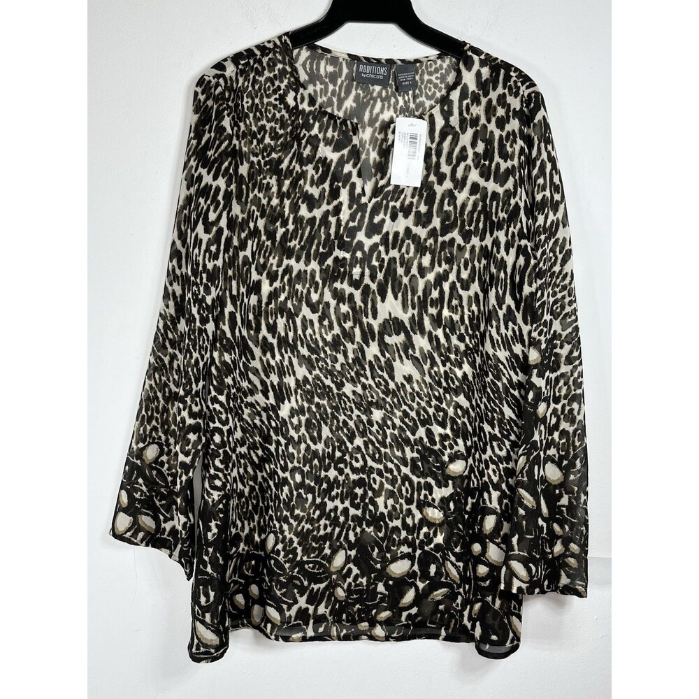 chicos NWT Cheetah Sheer Blouse Beaded Animal Print size 1 M